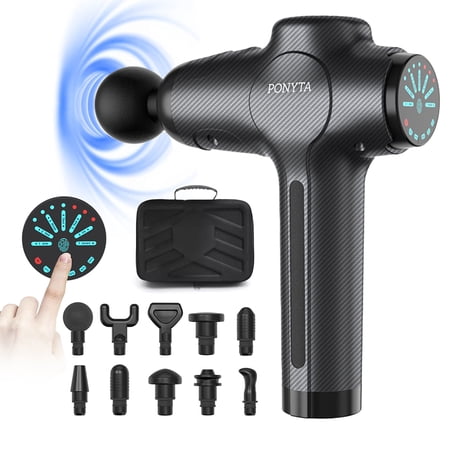 Ponyta Massage Gun Touch Screen LCD Portable Cordless Sports Deep Muscle Massage Gun for Pain relief  Rechargeable  10 Heads  Handheld Percussion Quiet Portable Massage Gun  Perfect Christmas Gifts