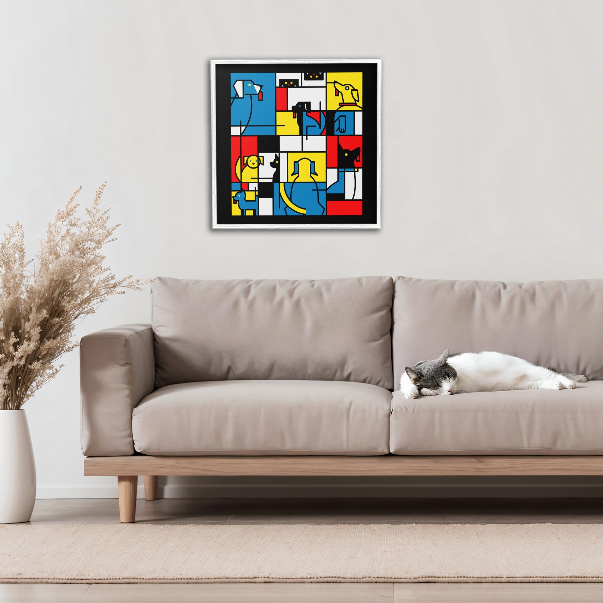 Stupell Industries Color Block Dogs Abstract White Framed Giclee Art, design by Tobe Fonseca