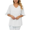 thumbnail image 6 of ZyeKqe Blouses for Women Smocked Casual V Neck Shirts Ruffle Half Sleeve baby doll Tops Blouse, 6 of 8