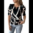 thumbnail image 1 of Blusa Peplum Estampada para Mujer con Mangas Abullonadas y Cuello en V Elástico. Albaricoque Negro XL, 1 of 9
