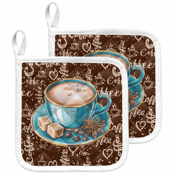 Coffee Pot Holders for Kitchen Heatproof Potholder, 2 Pack Brown Teal Pastoral Vintage Art Hot Pads Multipurpose Oven Pads Cloth Potholders Trivet for Cooking and Baking