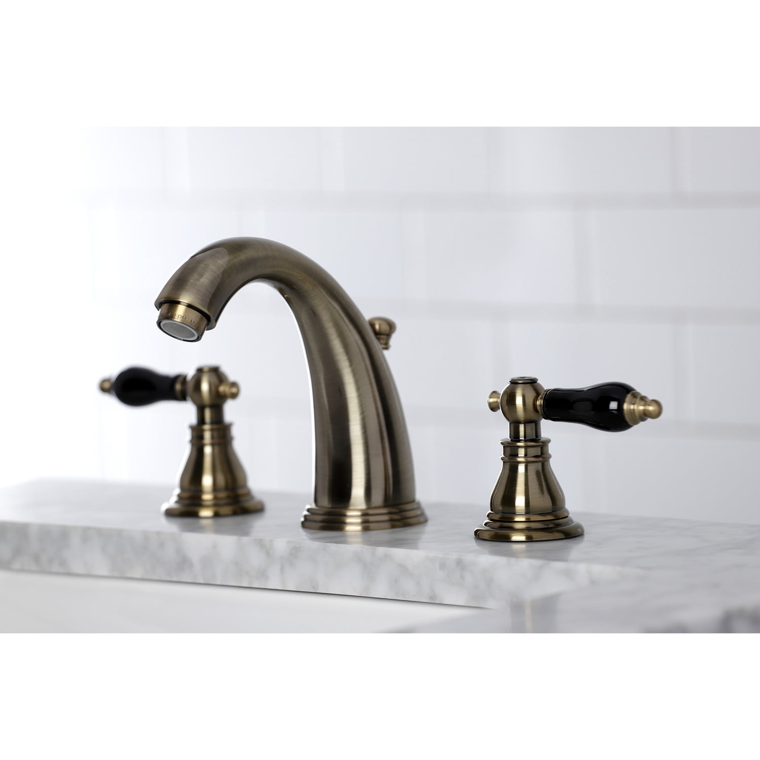 Kingston Brass KB983AKLAB Duchess Widespread Bathroom Faucet with Plastic Pop-Up, Antique Brass
