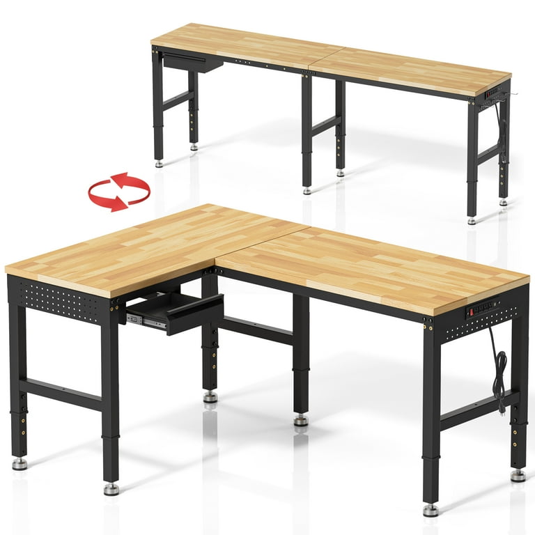 MUWOOD, 96-inch Heavy-Duty L-Shaped Workbench, Adjustable Height