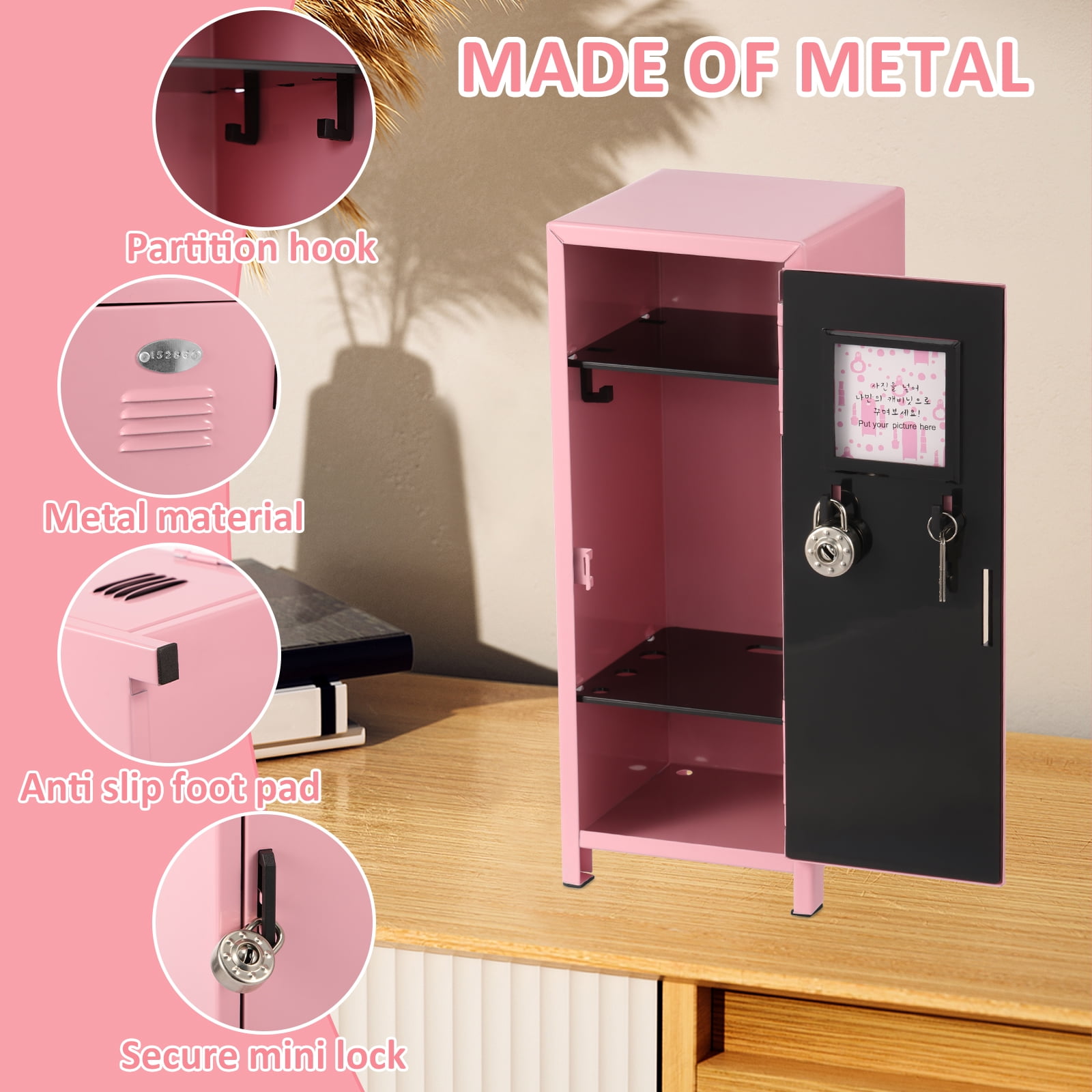 Mini Locker with Lock and Key Rustproof Metal Small Locker Portable Mini Locker Cabinet Practical Mini Storage Locker with Compartments for Desktop Girls Boys