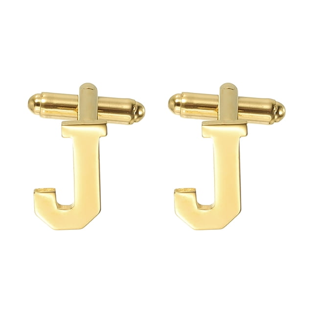 Gemelos Iniciales Uxcell, Gemelos Clásicos de Letra J de Acero Inoxidable para Hombres, 26 Letras A-Z con Caja para Regalos
