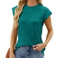 thumbnail image 2 of AXXD Basic Spring Tops for Women 2024 Loose Summer Solid Lace V-neck Bubble Short Sleeve Solid T-shirt Top, 2 of 4