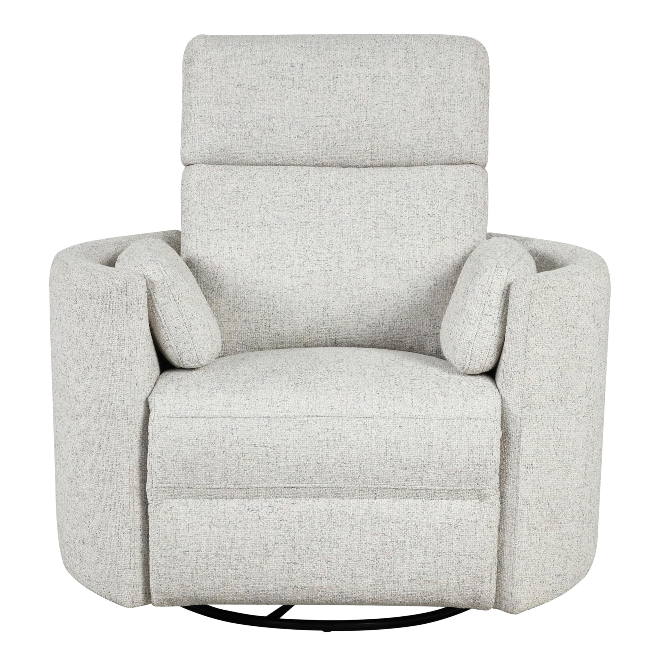 Pemberly Row Contemporary Fabric Power Swivel Glider Recliner in Natural Quartz