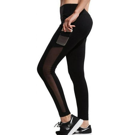 SAYFUT Women's High Waist Yoga Pants Fashion Mesh Yoga Pilates Pants Workout Exercise Skinny Leggings with Side Pocket