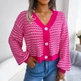 thumbnail image 2 of Yxbdin Textured Knit Cardigan Sweaters for Women Trendy Striped Cropped Cardigans Fashion Color Block Fall Sweaters Button Down V Neck Outerwear, 2 of 9
