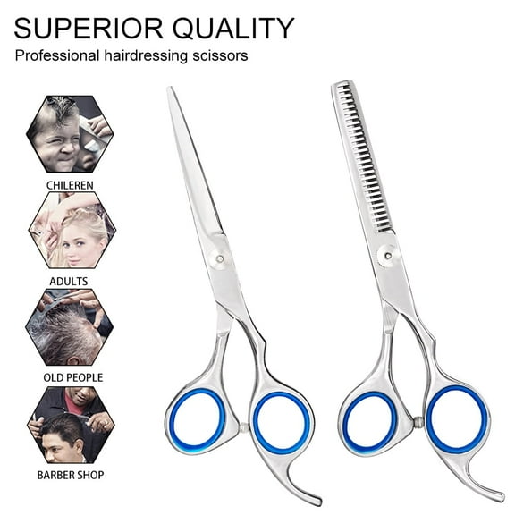 Barber Shears Home Hair Cutting Scissors Set, Professional Haircut Scissors with Thinning Shears 6CR 440C Stainless Steel Home Haircutting Scissors Kit for Barber Salon,Blue