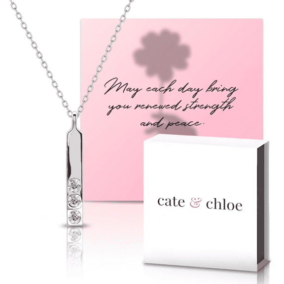 Cate & Chloe Tessa 18k Yellow Gold Plated Bar Necklace & Strength and Peace Shadow Card