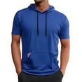 thumbnail image 2 of Hoodies Mens Short Sleeve Hooded T-Shirts Drawstring Lightweight Pullover Summer Athletic Shirt with Kangaroo Pocket, 2 of 6