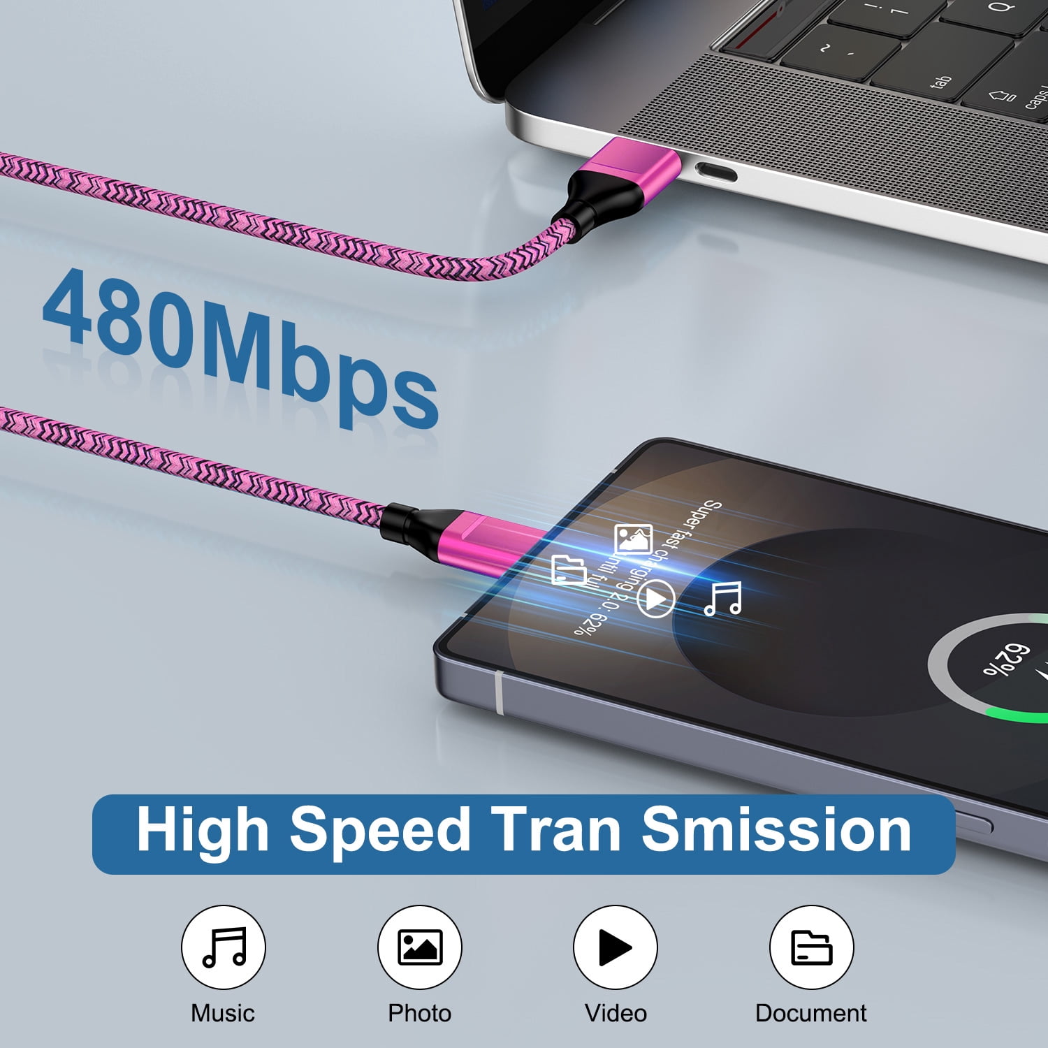 Type C Charger Block, Dual Port Wall Charger Adapter with 2pcs Type C Charging Cable 6FT, USB C Charger Fast Charging USB Brick Cube Power Base Charger Station Compatible for iPhone Samsung, Pink