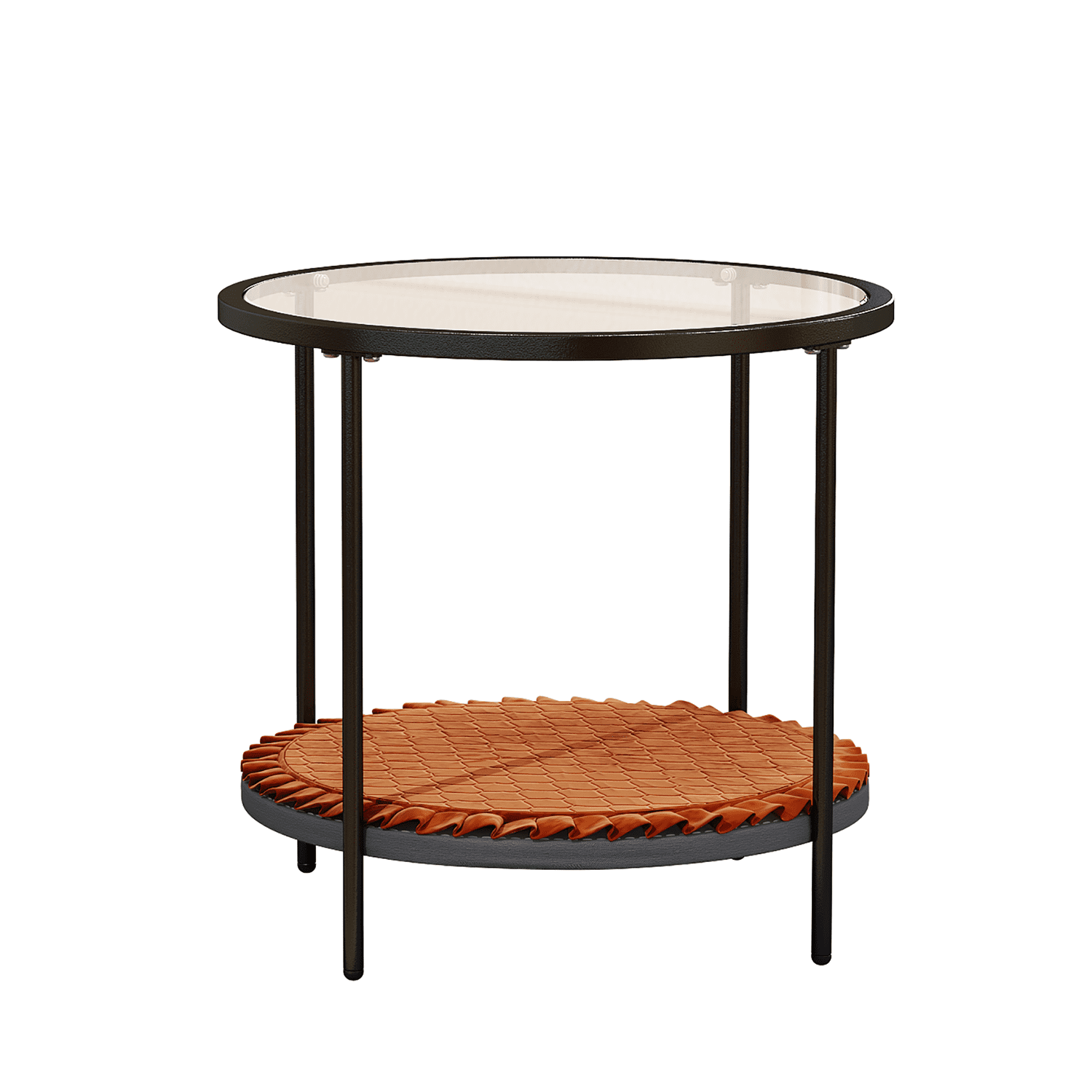 Kadyn Glass Coffee Table, Modern Round Coffee Table for Living Room, Carbon Steel 2-Tier Tea Table & Pet Sharing Table (Provide pet mat), Black Kadyn Glass Coffee Table, Modern Round Coffee Table for Living Room, Carbon Steel 2-Tier Tea Table & Pet Sharing Table (Provide pet mat), Black
