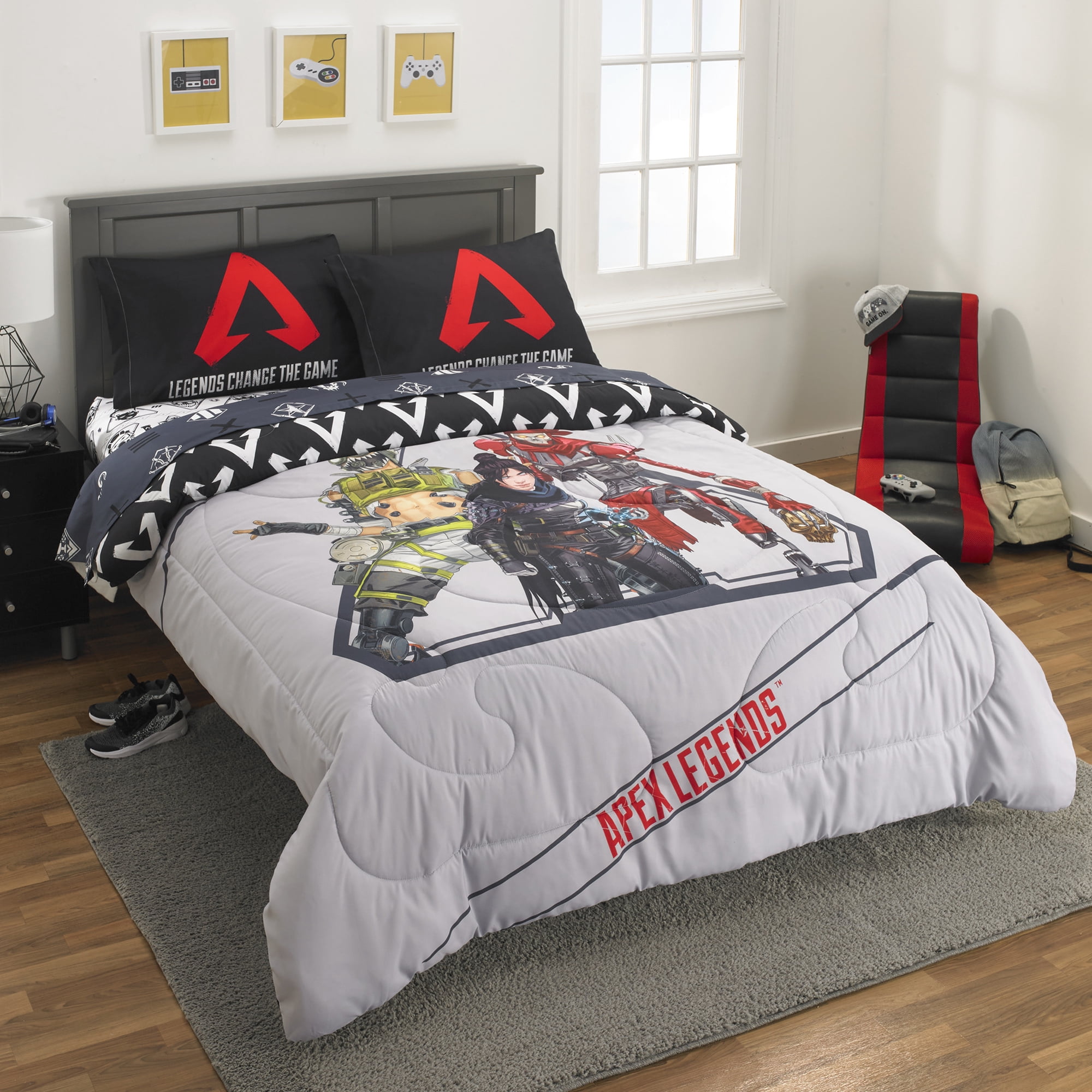 Apex Legends Full Bed in a Bag, Gaming Bedding, Comforter and Sheets, Grey