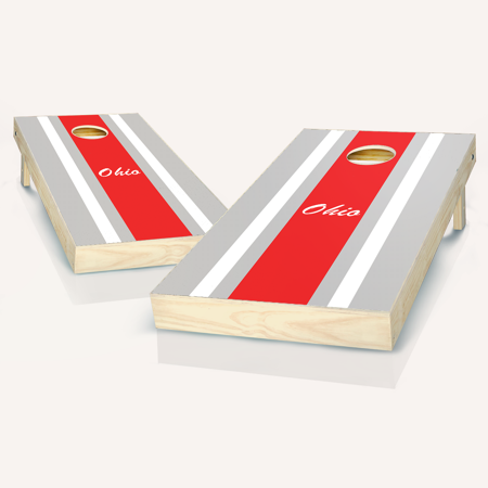 Skip's Garage Ohio Stripe Solid Wood Cornhole Board Set