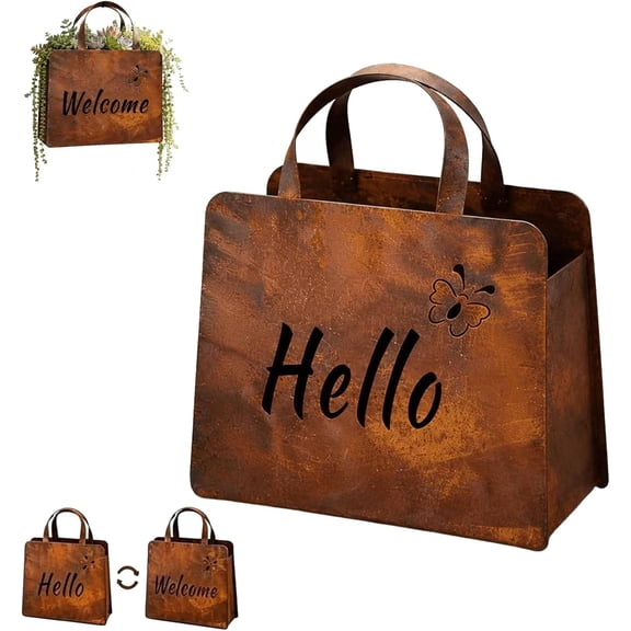 Rustic Metal Handbag Planter with Butterfly Design, Vintage Purse Shape Flower Pot for Garden, Porch & Patio Decor(Q)