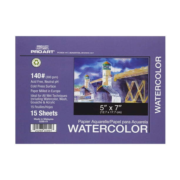 Pro Art Painting Paper Pad Watercolor 5"X 7" Acid Free 140Lb Cold Press 15Pc Block - Walmart.com