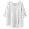 thumbnail image 4 of Hauaitttt Vintage Embroidered Linen Loose Fit V Neck 3/4 Sleeve Shirt for Women Casual Pullover Blouse Plain Short Sleeve Shirts for Women Women Casual Shirts Summer Long Sleeve Rayon Tops for Women, 4 of 8