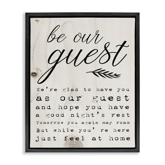 Stupell Industries Be Our Guest Poem Cursive Jet Black Framed Floating Canvas Wall Art, 16x20, by Daphne Polselli