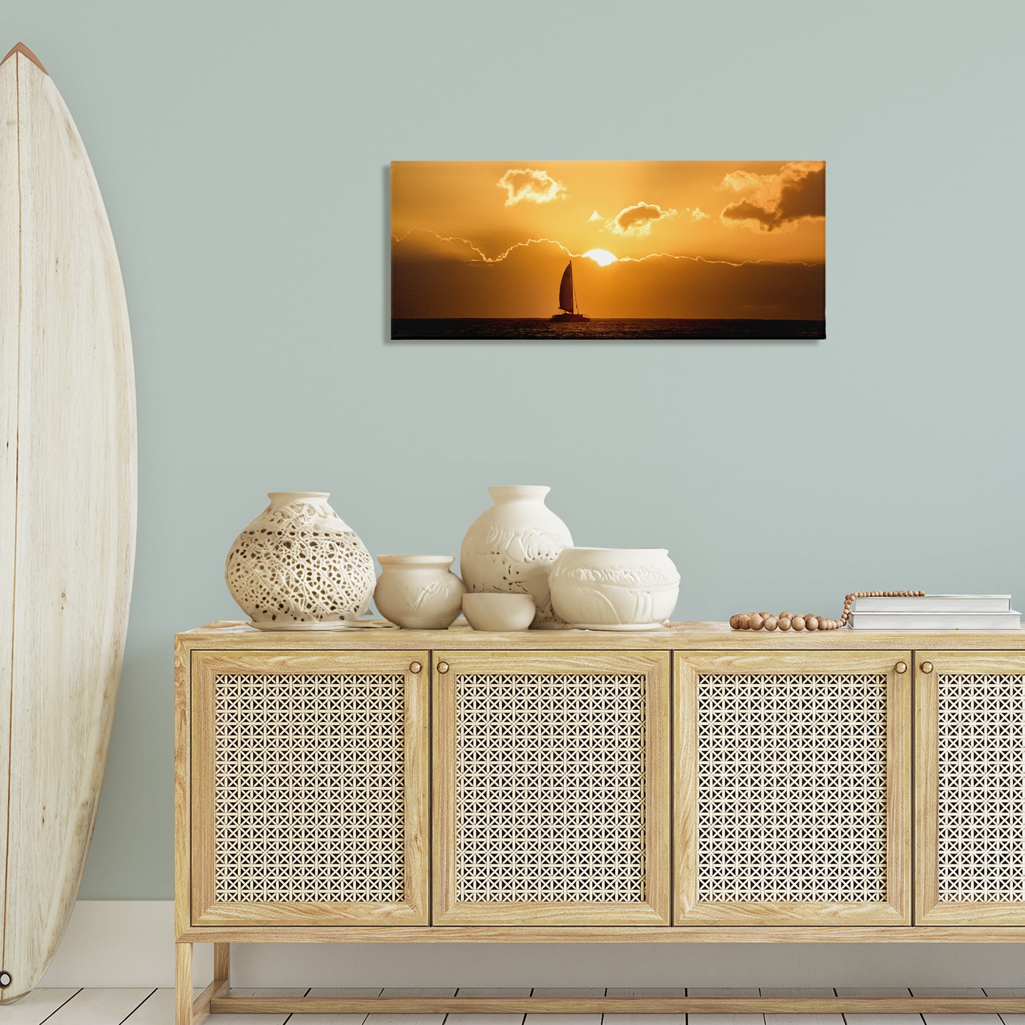 Stupell Industries Tranquil Sunset Sailboat Transportation Photography Wrapped Canvas Art Print Wall Art, 40 x 17