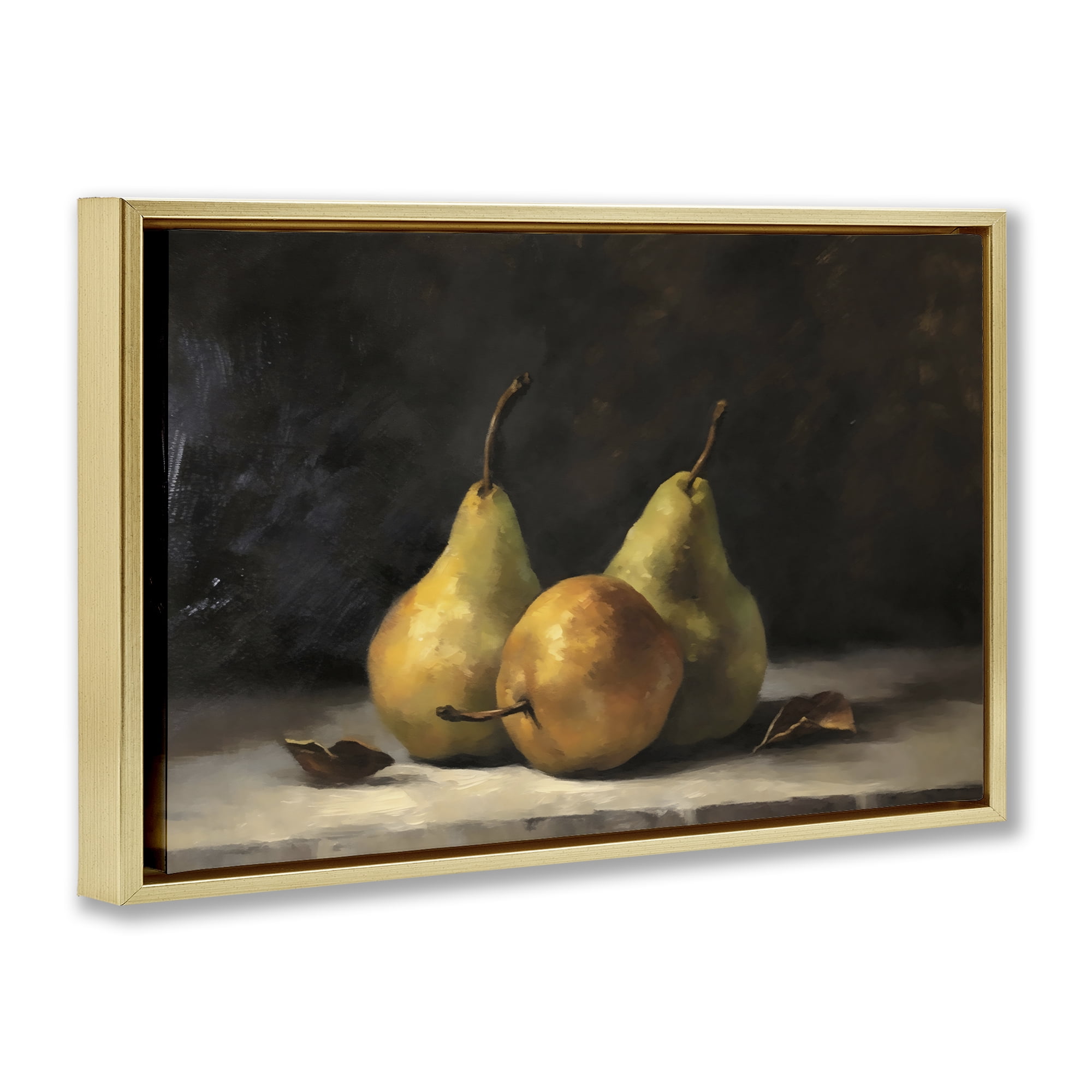 Stupell Industries Three Pears on Marble Gold Framed Floater Canvas Wall Art, design by Creative Studio