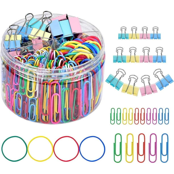 Skin color Clips para carpetas Clips de papel, 300 piezas Juego de clips de oficina de colores con abrazaderas de papel Clips de papel Bandas de goma para suministros de oficina y