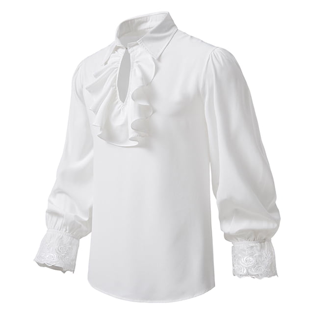 Weiqiqre Chemise Renaissance à Col Montant à Volants pour Homme, Décontractée et Tendance, Chandail à Manches Trompette Steampunk, Haut Lavable à la Machine, Performance Sportive et Pêche