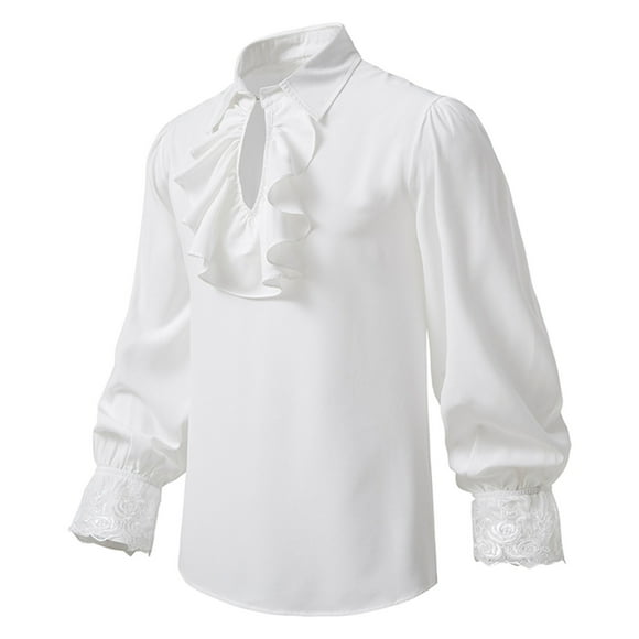 Weiqiqre Mens Casual Fashion Pullover Sleeve Stand Collar Ruffled Renaissance Shirt Steampunk Trumpet Sleeve Top Machine Washable, Sports Performance and Fishing