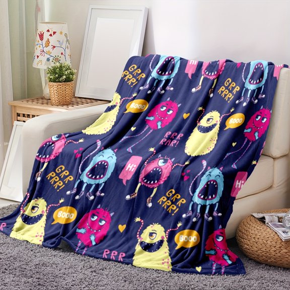 1pc Monster Printed Throw Blanket, Flannel Blanket, Soft Blanket For Sofa Couch Office Bed Camping Travelling, Multi-purpose Gift Blanket For All Season