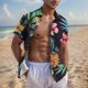 thumbnail image 2 of Mens Casual de Manga Corta Botón Abajo Camisas de Impresión Turndown Cuello Botón Camisa Poliéster, Moda de Verano Superior para Hombres Al Aire Libre, 2 of 6