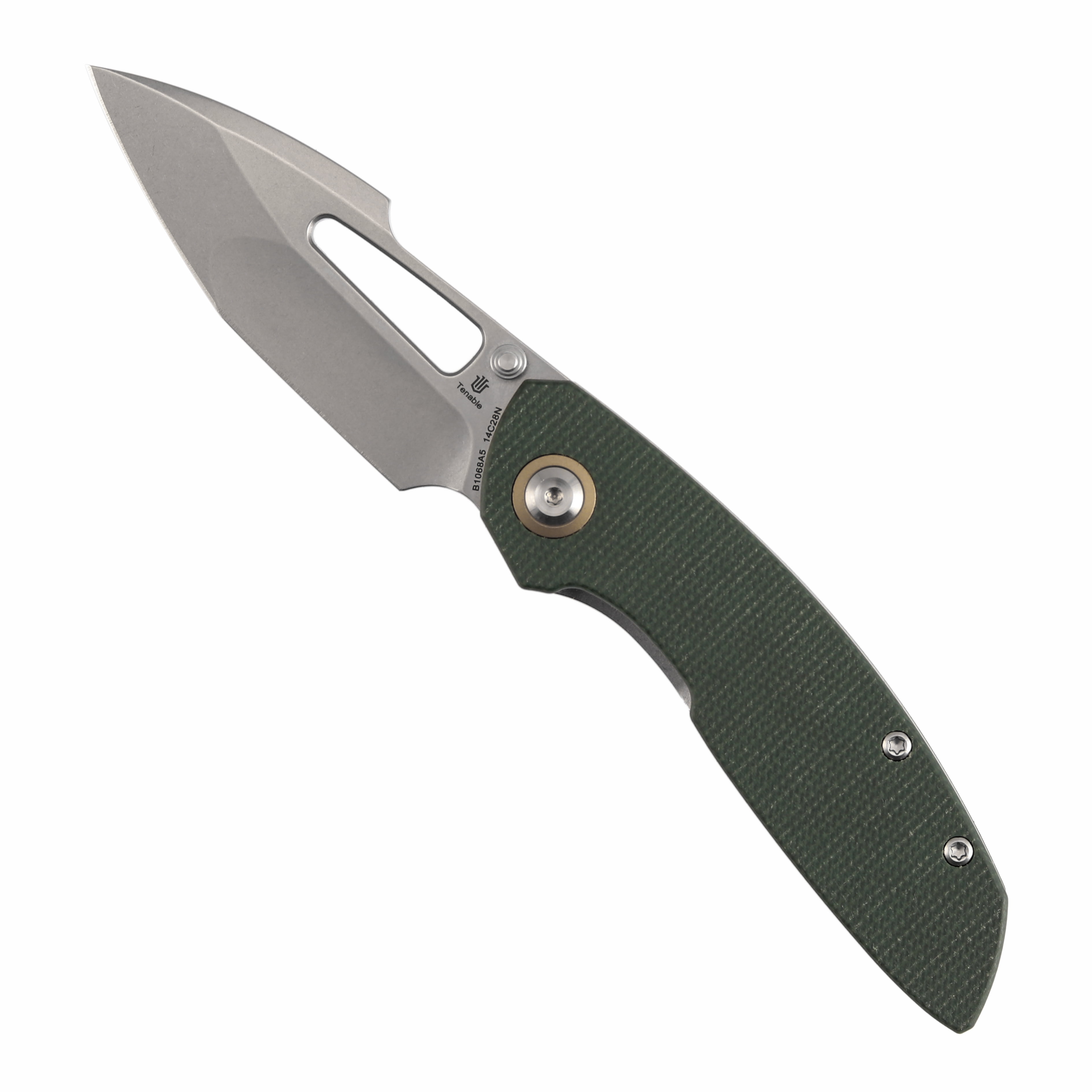 Tenable Link Folding Knife 3.0" Stonewashed 14C28N Blade Green Micarta Handle B1068A5