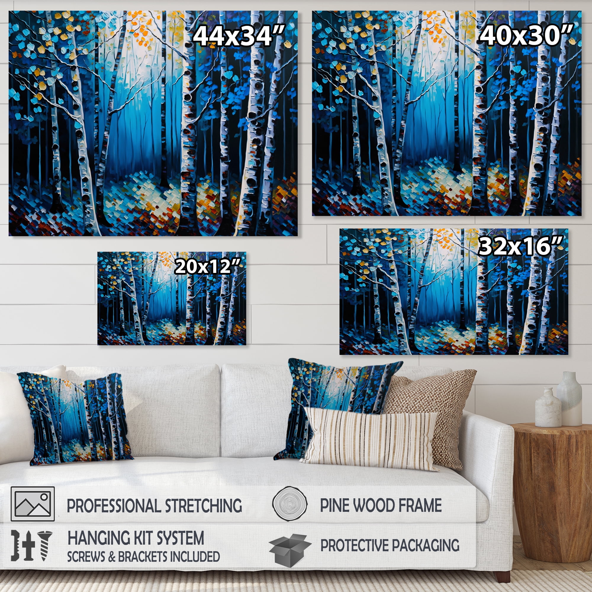 Designart Blue Birch Forest II Canvas Wall Art