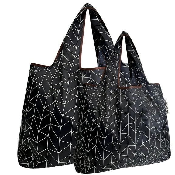 Wrapables Large & Small Foldable Tote Nylon Reusable Grocery Bags, Set of 2, Geometric