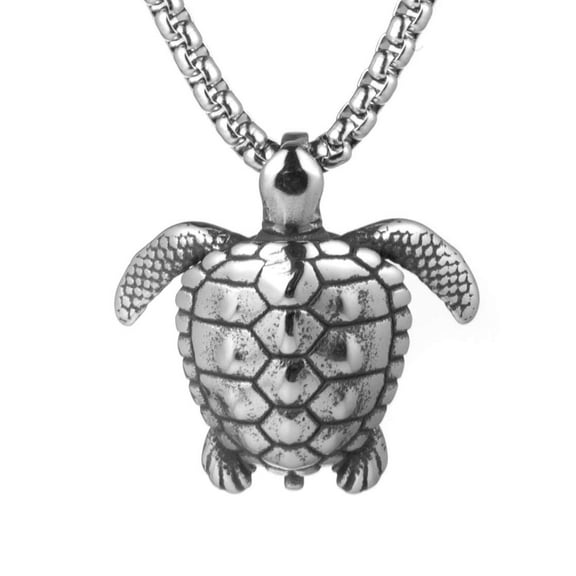 HZMAN Health Longevity Sea Turtle Stainless Steel Marine Life Pendant Men's Women's Beach Style Necklace 22   2 Inch Chain