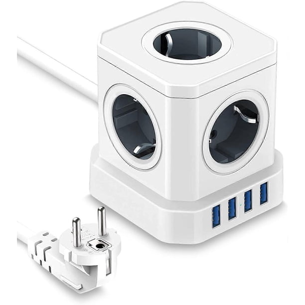 5 Sockets with 4 USB Ports, 9-in-1 Extension Power Strip 2M, 16A 4000W Fast Charging, Multi Socket Block for PC/Phone/Laptop/Speaker/TV, White