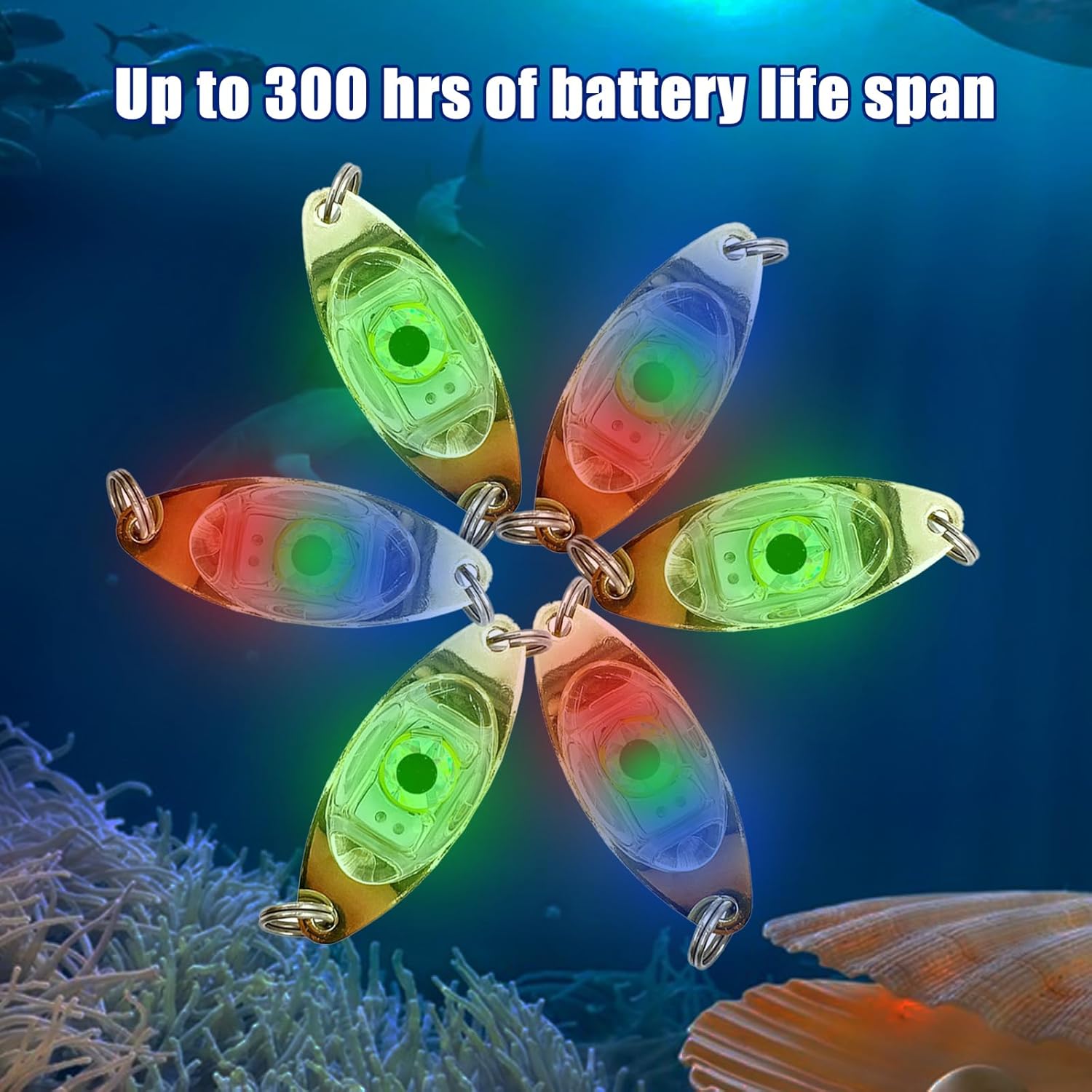 ABPETE 10 Pack Fishing Lures Fishing Spoons Underwater Flashing Strobe LED Fishing Lights Waterproof Diamond Lights Trolling Lures Halibut Rig Deep Drop Fishing Light
