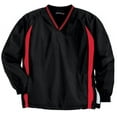 thumbnail image 2 of Sport-Tek TJST62 Mens Tipped V-Neck Raglan Wind Shirt, Black & True Red - Large Tall, 2 of 2