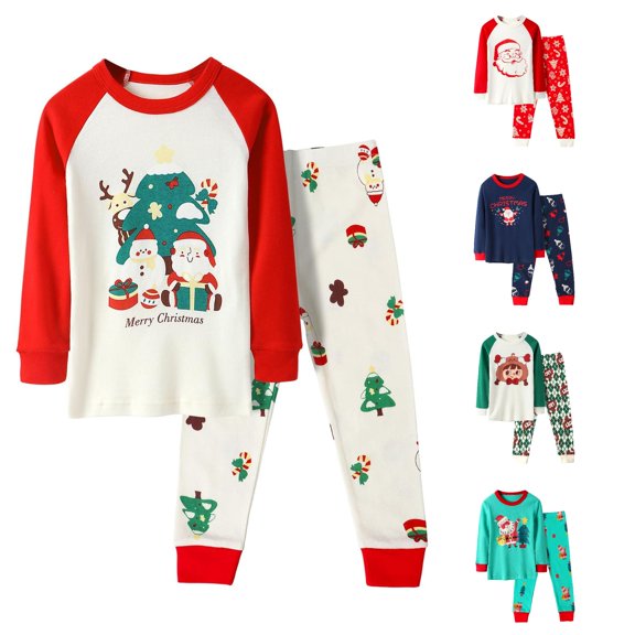 HCYSFG Boys Christmas Pajama Sets Graphic Print 2 Piece Lounge Set Crewneck Long Raglan Sleeve Top And Pants Sleepwear Sets