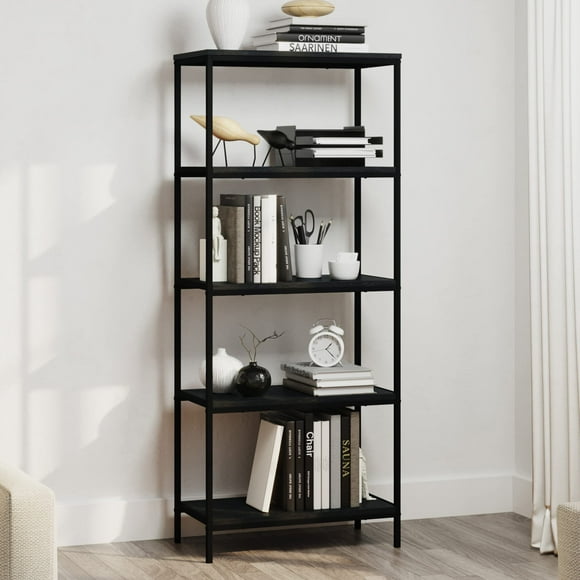 Lavish Home 5-Tier Bookshelf - Open Industrial Style Etagere Wooden Shelving Unit - Rustic Decoration for Storage and Display (Black Woodgrain)
