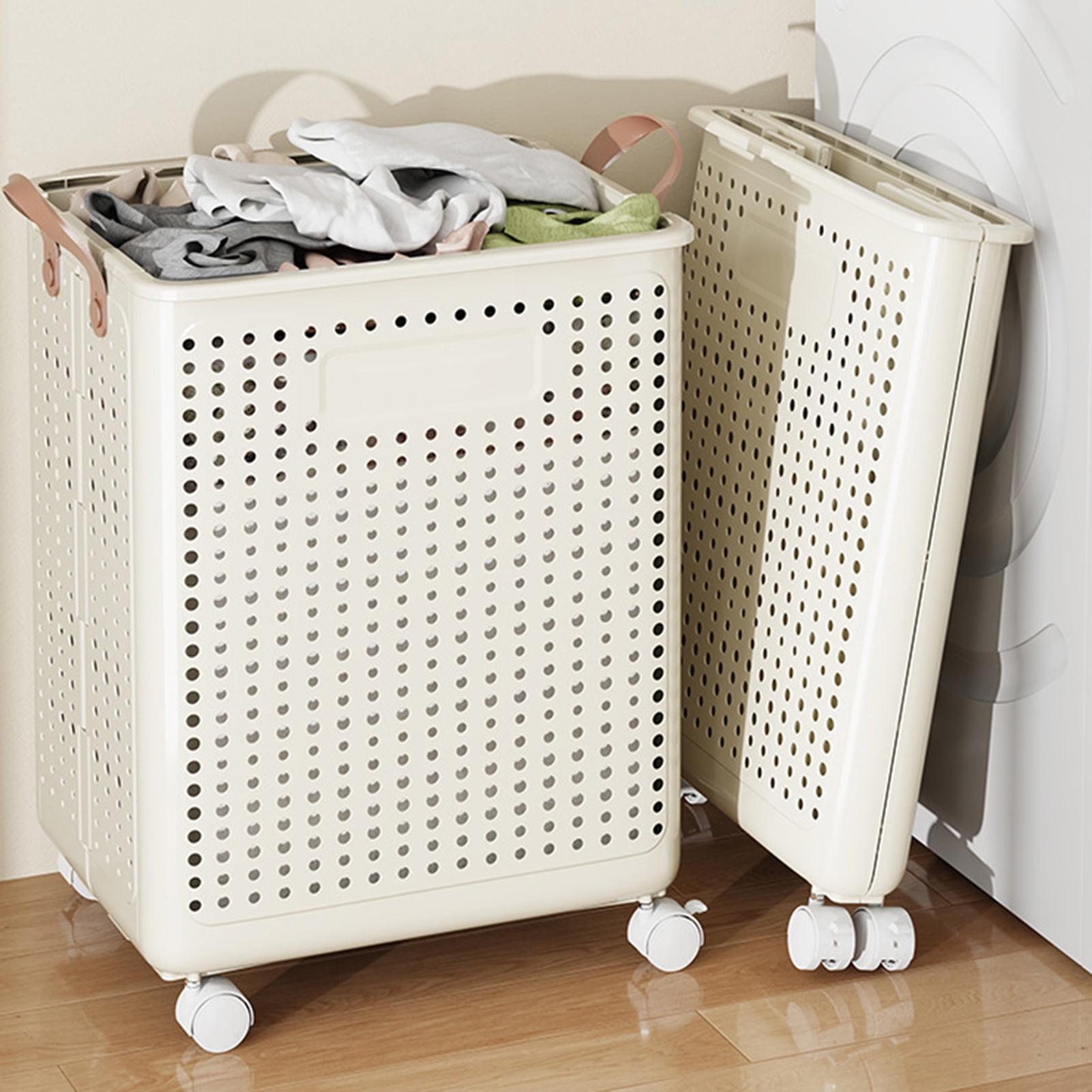 Laundry Basket with Wheels Large Capacity Handle Design Waterproof Dirty Clothes Hamper Laundry Basket with Breathable Mesh Holes