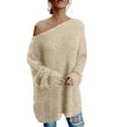 thumbnail image 1 of DYMADE Women Plush Long Pullover Raglan Sleeve Slash Neck Top Loose Sweater, 1 of 4