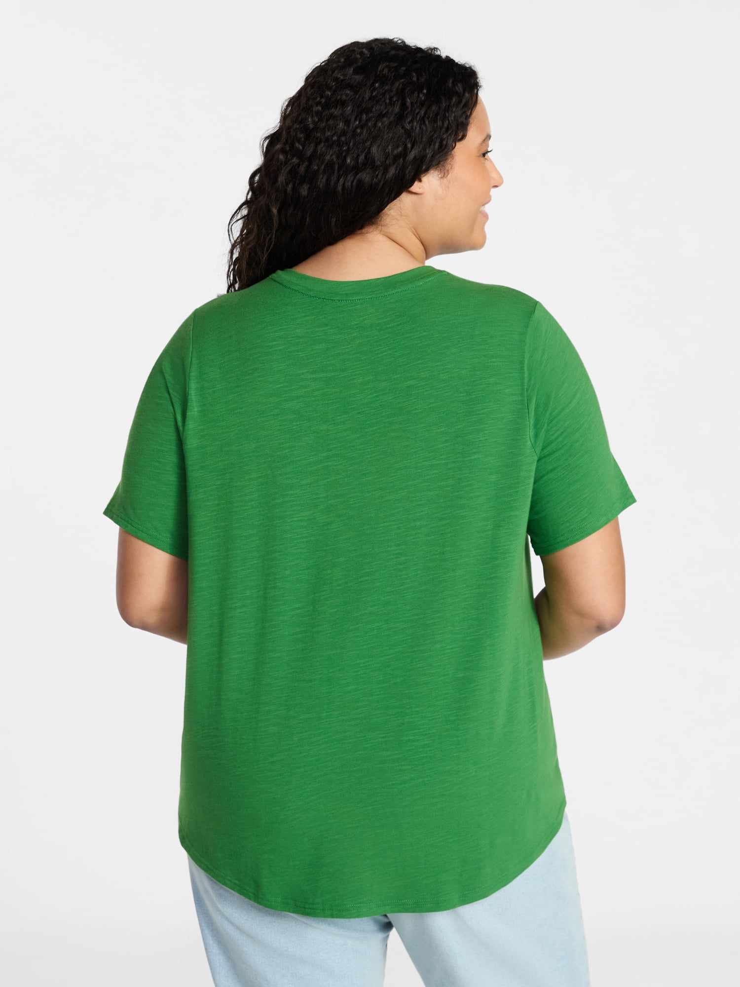 Terra & Sky Women’s Plus V Neck Tee with Short Sleeves, Sizes 0X-5X