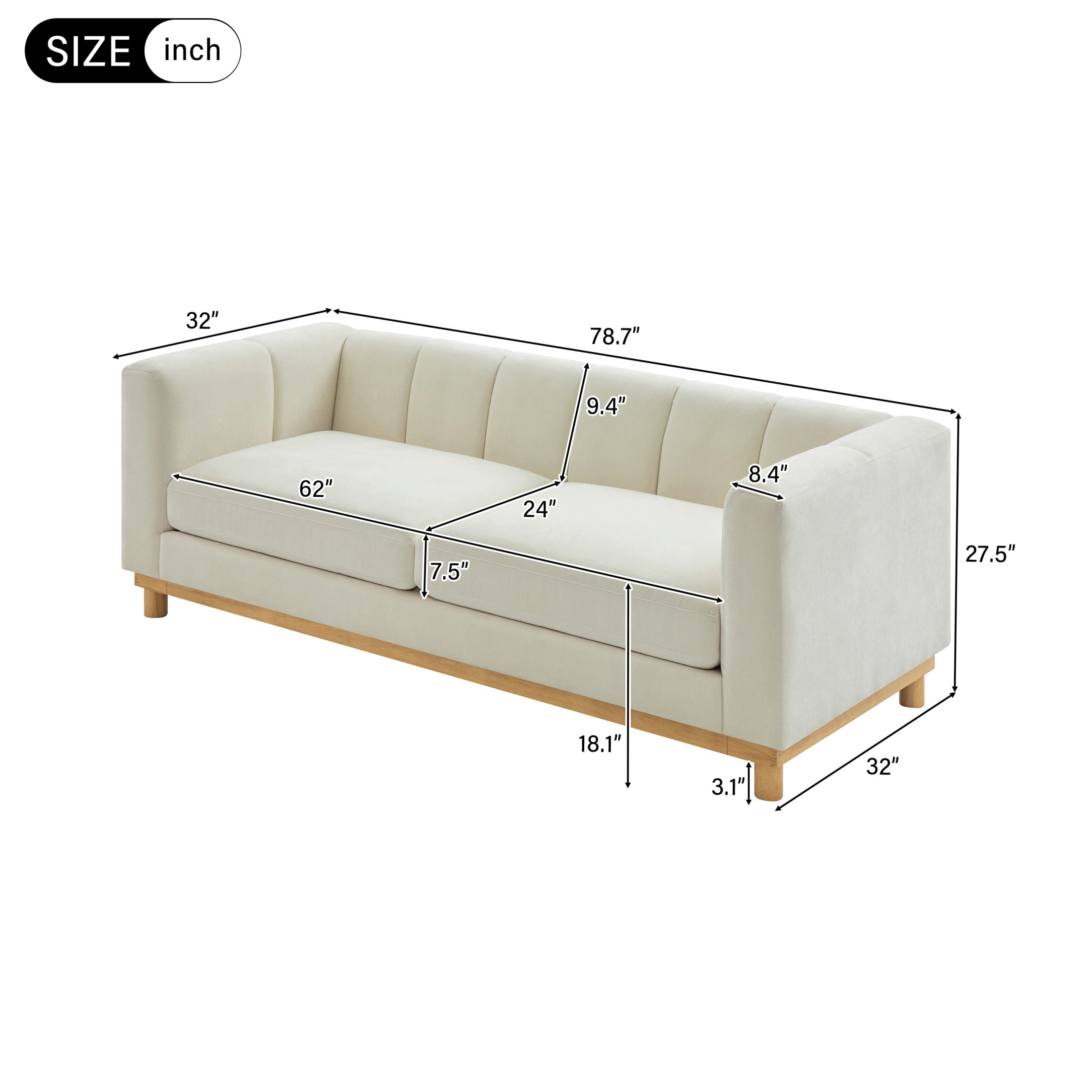 Christopher Knight Home 78.7" Chenille Loveseat Sofa, Modern Upholstered Couch with Square Arms, Beige
