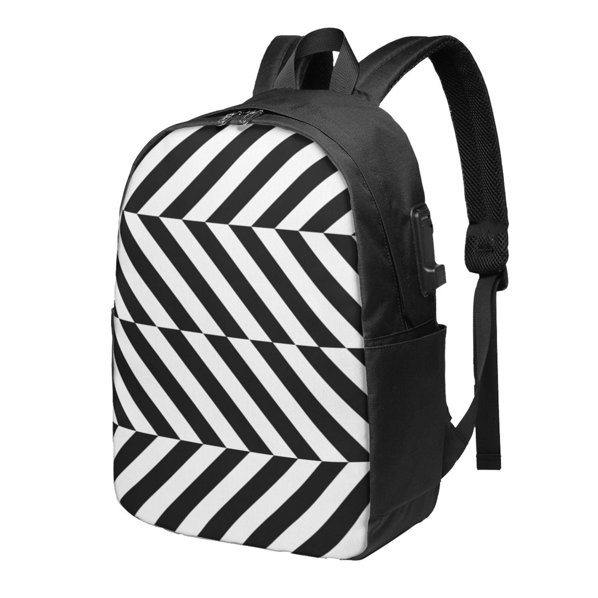 YFYANG 17" Laptop Backpack, Black and White Illusion Stripes Fashion Travel Work Backpack with