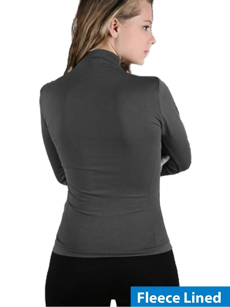 Women Fleece Lined Mock neck Turtleneck Long Sleeve Top Slim Fit