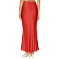 thumbnail image 5 of WULMLEO Women's Elegant Satin Skirts High Waisted Flared Casual Work Office Fishtail Midi Skirt Red S, 5 of 6