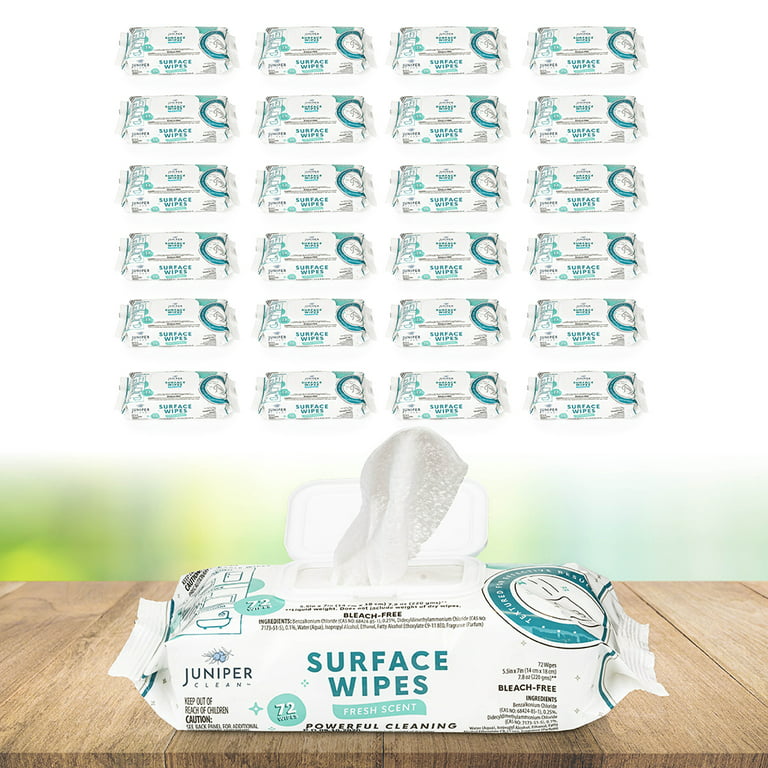 Juniper Clean Surface Cleaning Wipes BLEACH Free, All-Purpose Cleaner I 72  sheets I (24 Pack)