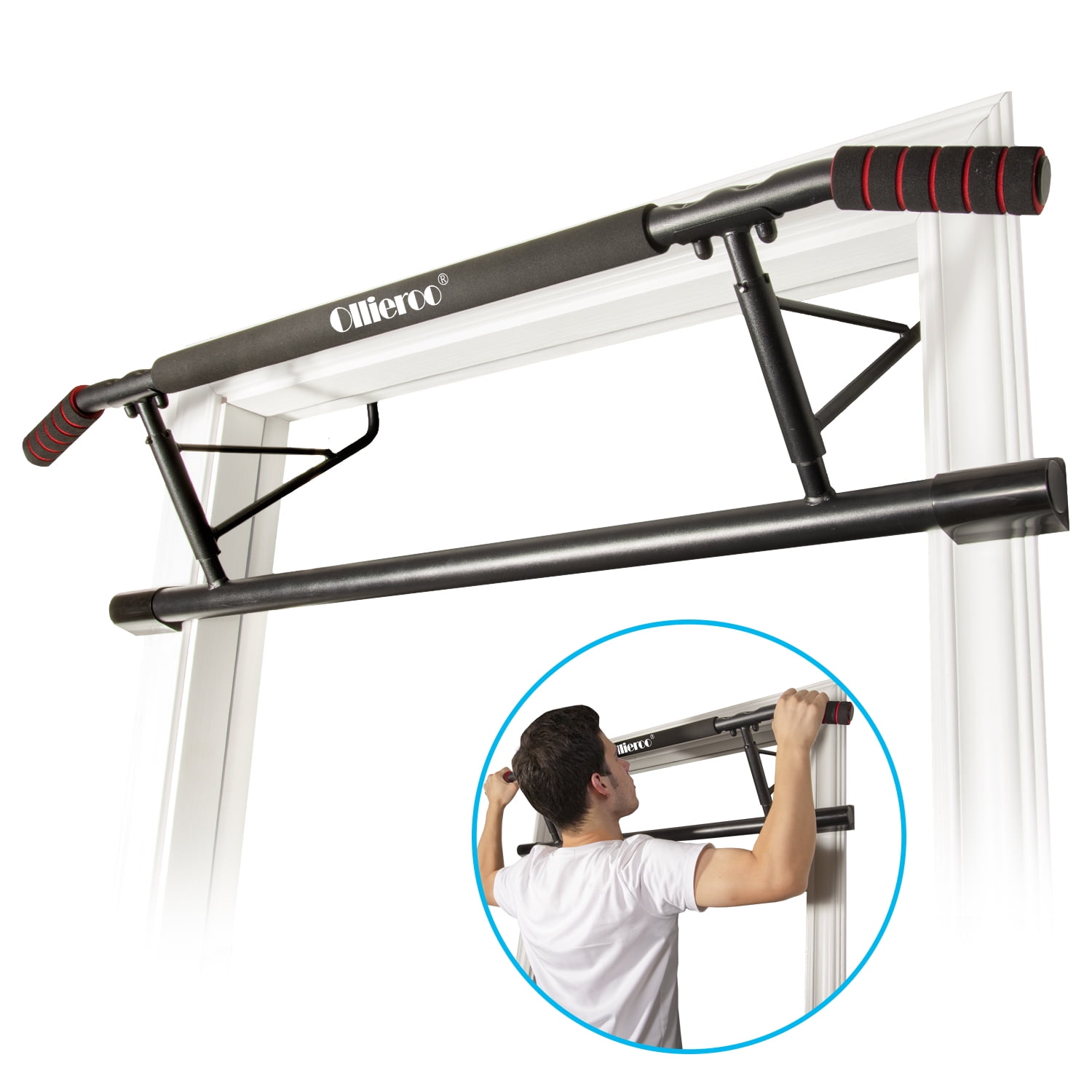 Pull Up Bar For Doorway Door Frame Chin Up Bar No Screws Wall Mounted Upper Body Workout Trainer Bar Multifunctional Strength Training Equipment with Soft Grip for Indoor Fitness Blue 