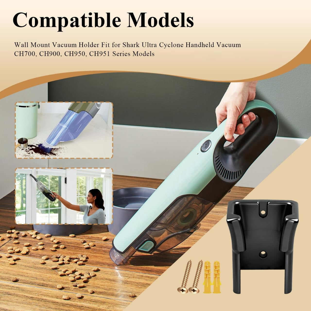 1 Pc Wall Mount Vacuum Holder/Docking Station/Cordless Organizer, Fit for Shark Ultra Cyclone Handheld Vacuum CH700, CH900, CH950, CH951 Series Models, with Screws & Drywall Anchors, Save Space